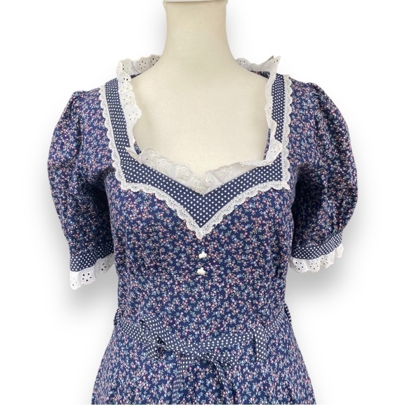 GUNNE SAX Vintage Jessica McClintock Navy Blue Floral Print Prairie Dress - Picture 6 of 16